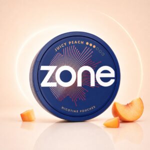 Zone Juicy Peach 10mg Nicotine Pouches — 10mg nicotine per pouch, slim format, 20 pouches