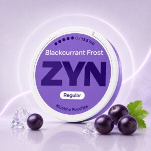 ZYN Blackcurrant Frost 13.5mg — 13.5mg nicotine per pouch, slim format, 21 pouches
